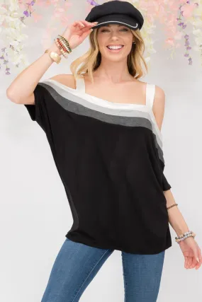 Full Size Striped Cold Shoulder Top