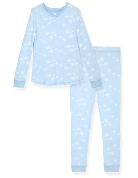 Girls 2-Piece Super Soft Jersey Snug-Fit Pajama Set- Stars, Light Blue Pajama Set for Toddlers and Girls