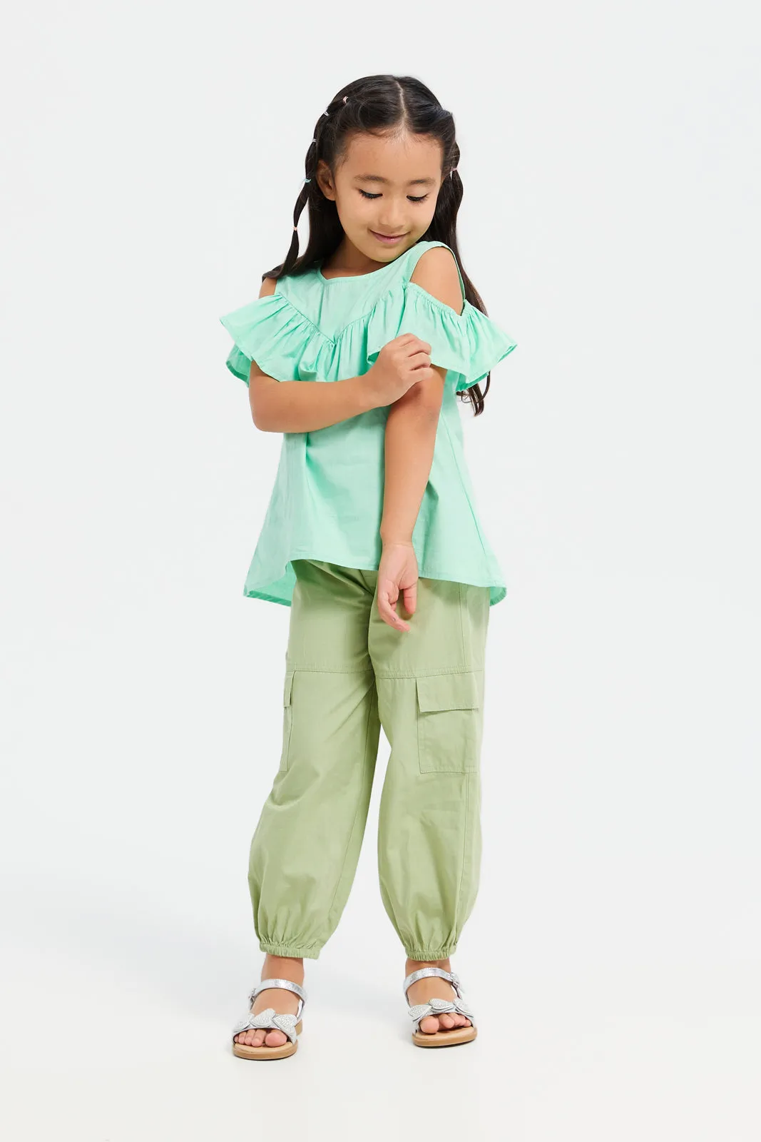 Girls Green Cold Shoulder Top