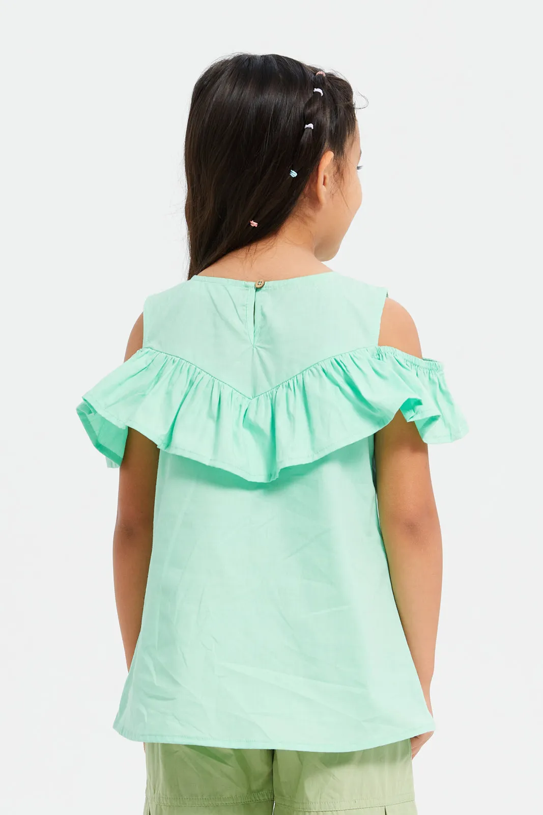 Girls Green Cold Shoulder Top