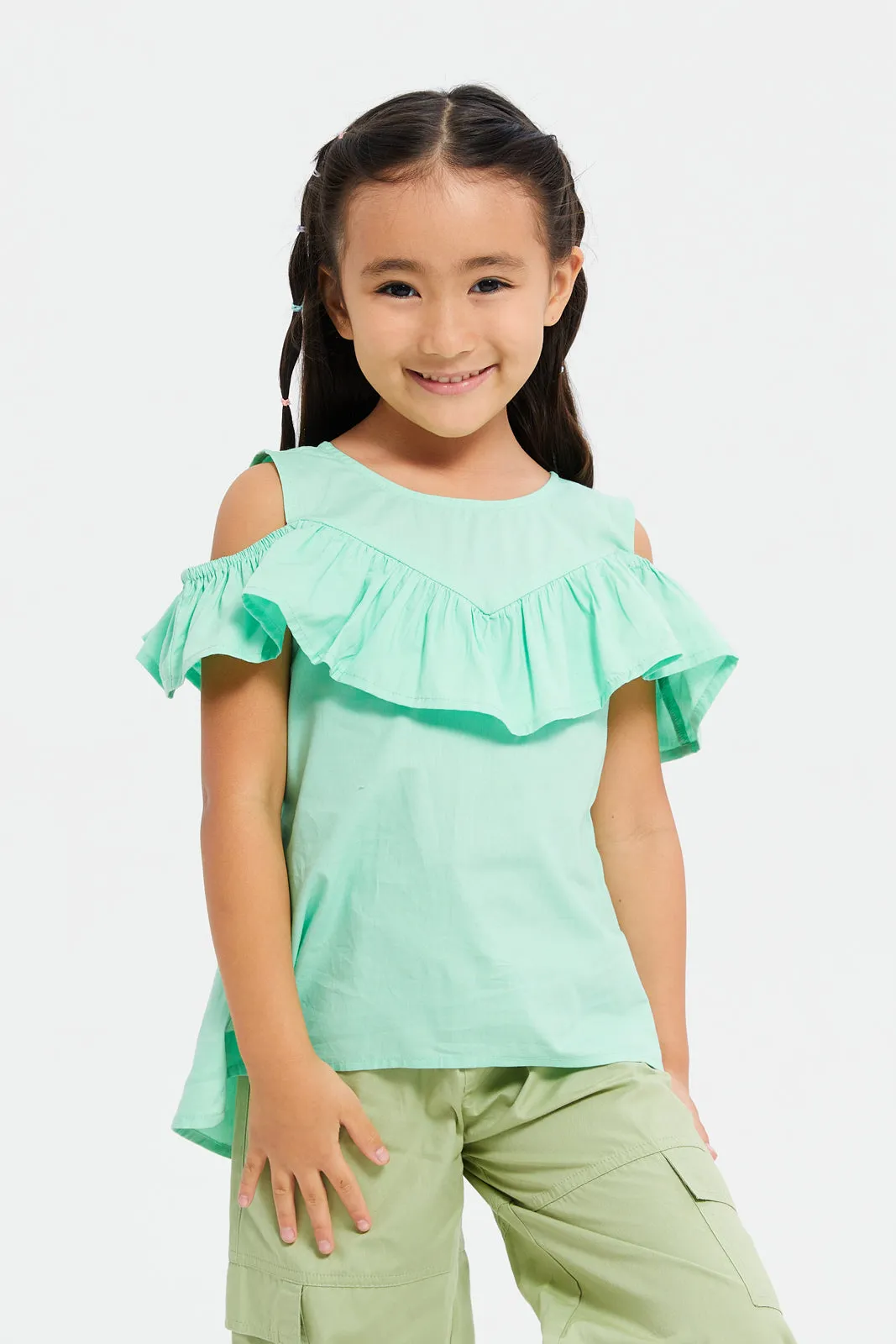 Girls Green Cold Shoulder Top