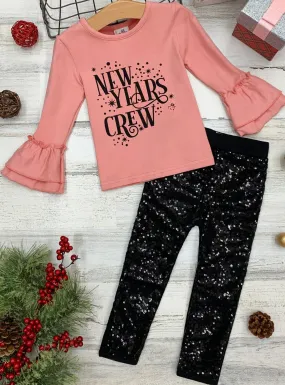 Girls "New Year's Crew" Long Sleeve Top And Sequin Legging Set