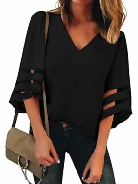 Graceful Cold Shoulder Flared Sleeves Blouses