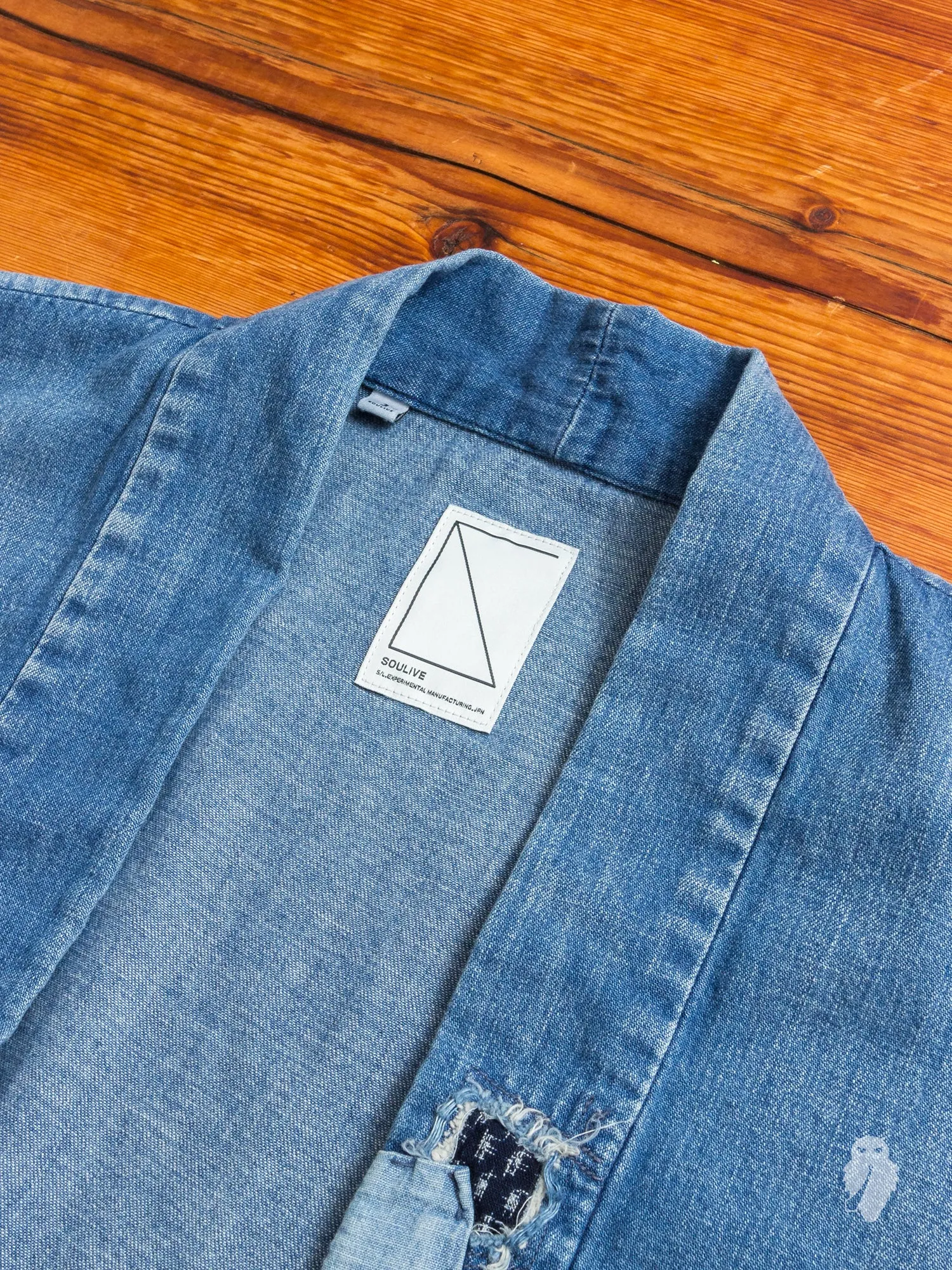 Haori Western Denim Shirt in Indigo Boro Repair