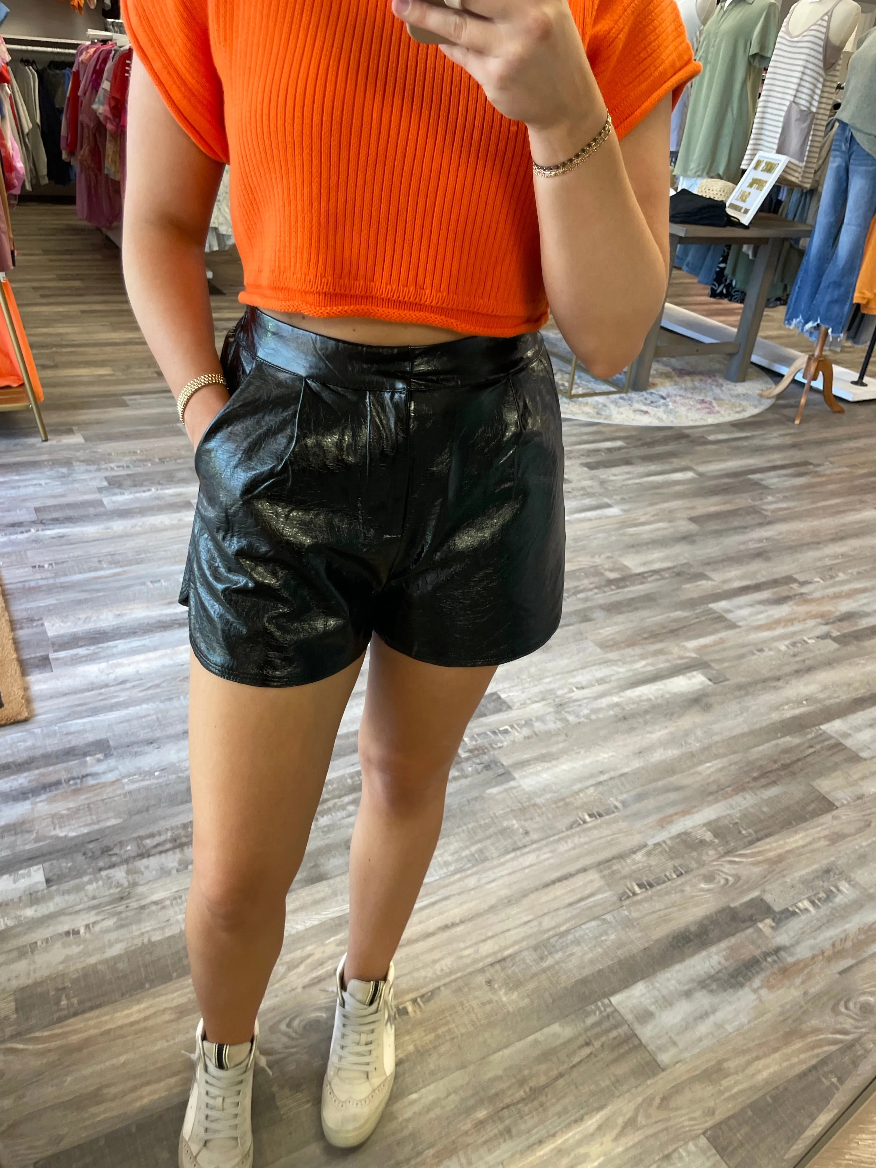 High Waisted Leather Shorts - Black