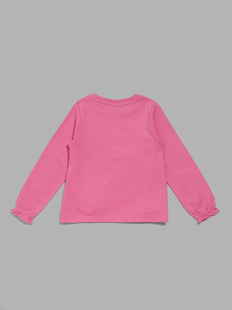 HOP Kids Pink Butterfly Sequen Detail Top