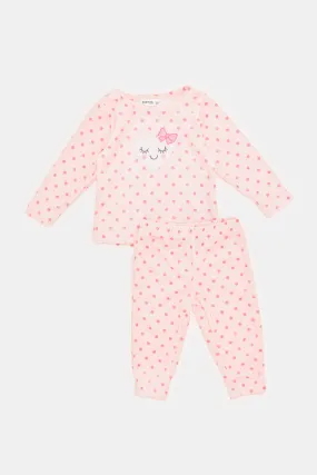 Infant Girls Pink Bunny Applique Velour Set (2 Piece)