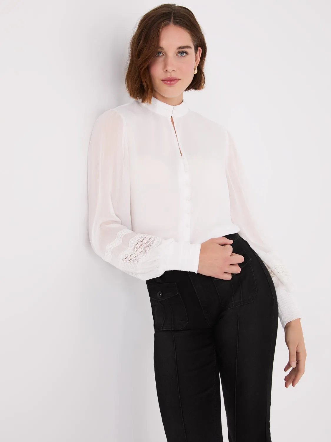 Lace Sleeve Blouse With Mandarin Collar