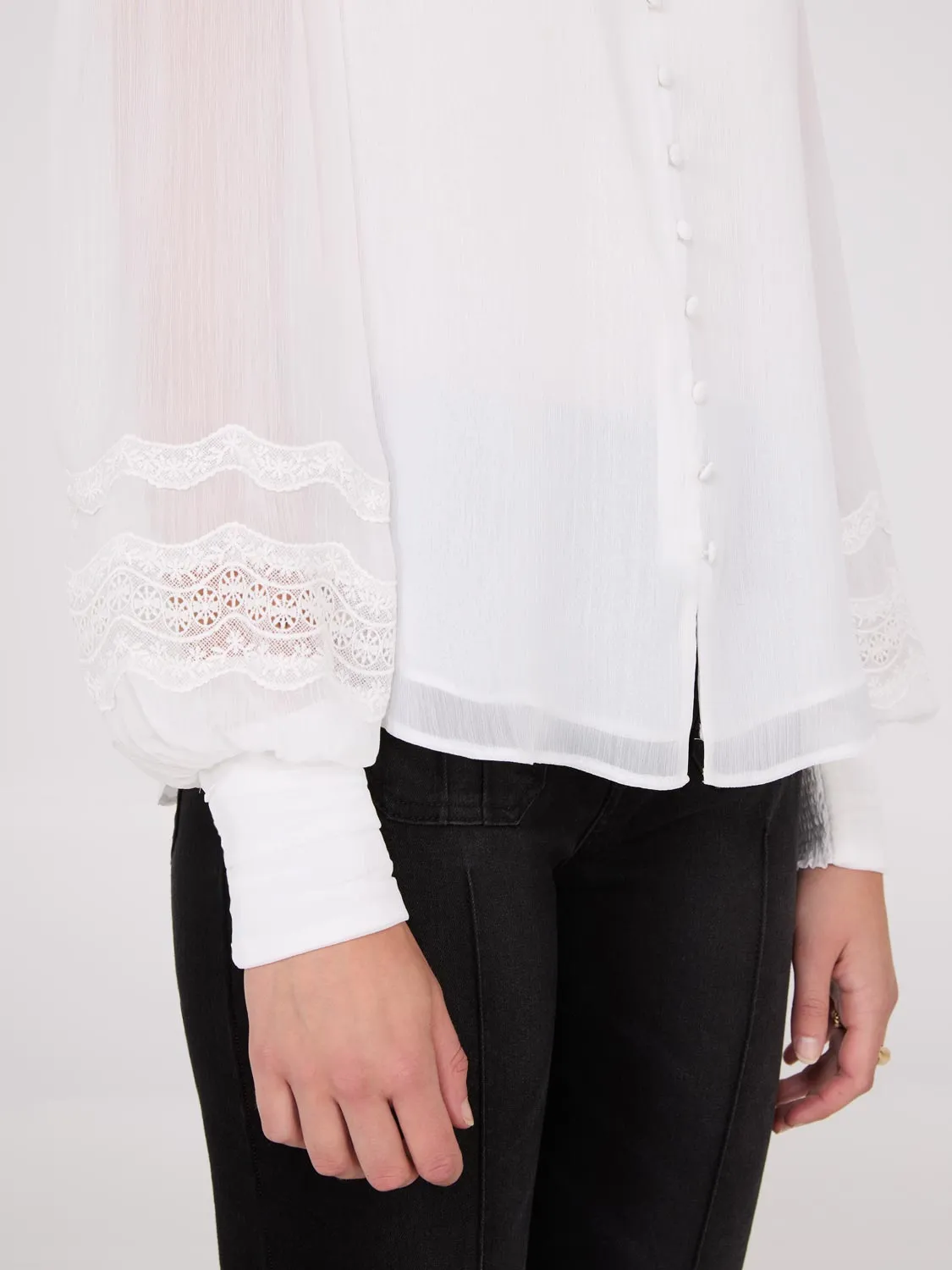 Lace Sleeve Blouse With Mandarin Collar