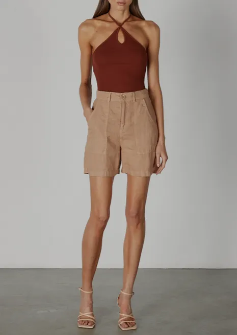 Linen High Waisted Short - Italian Clay