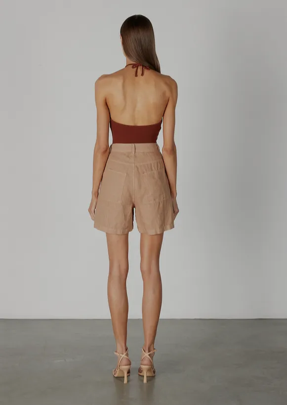 Linen High Waisted Short - Italian Clay