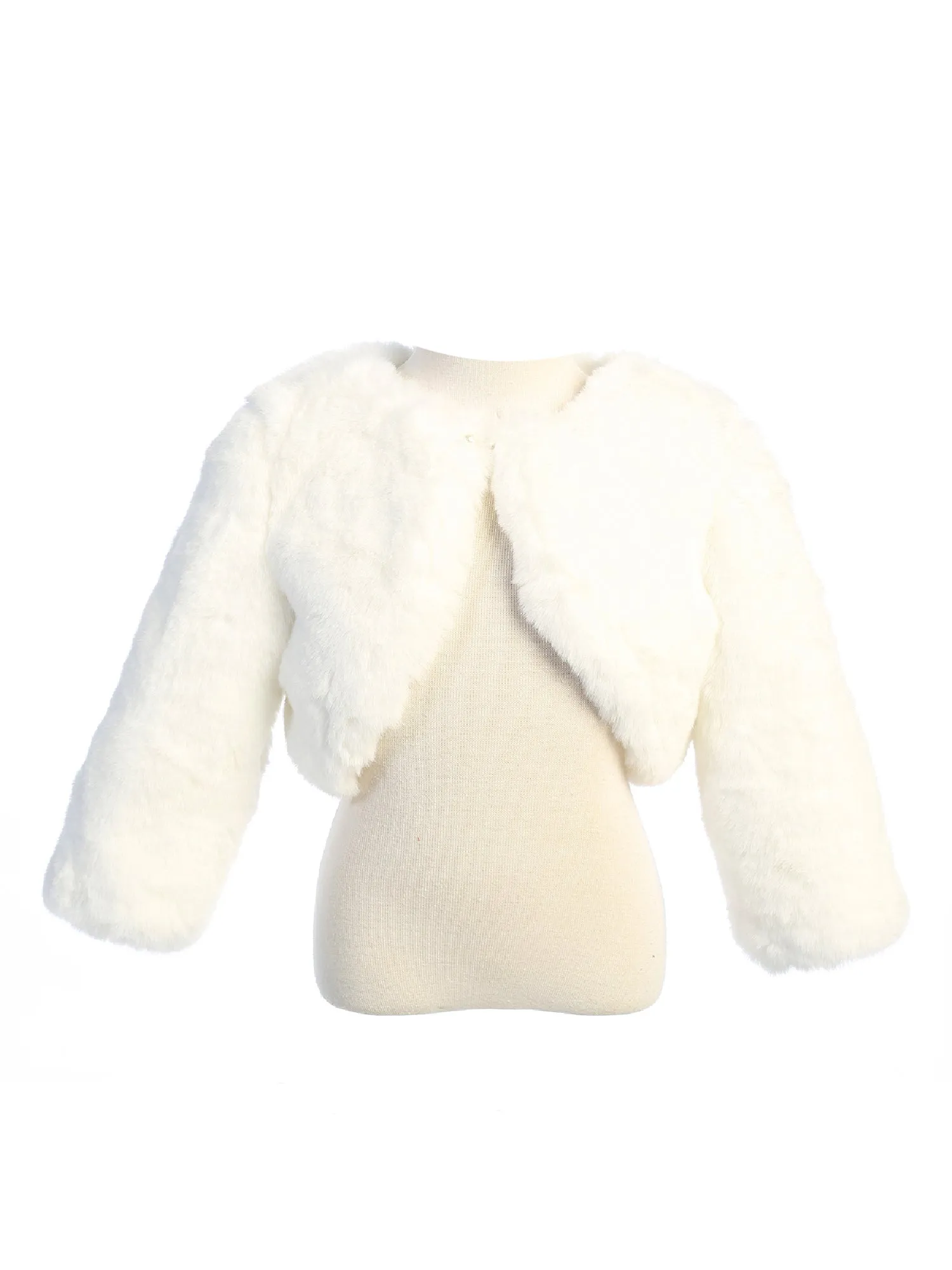 Little Girls Ivory Stylish Faux Fur Bolero Jacket 2-6