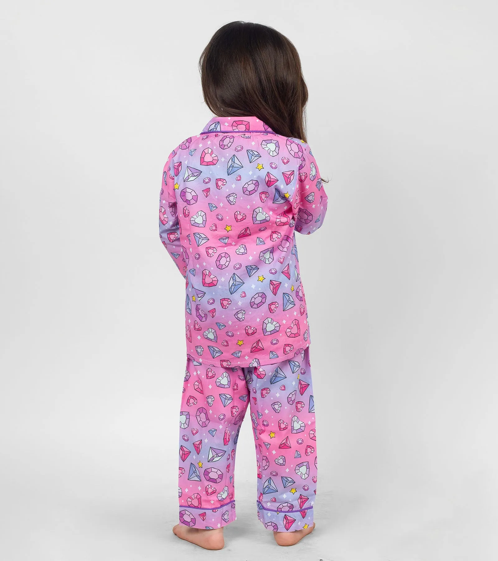 Love Diamond Printed Girls Nightsuit Sets