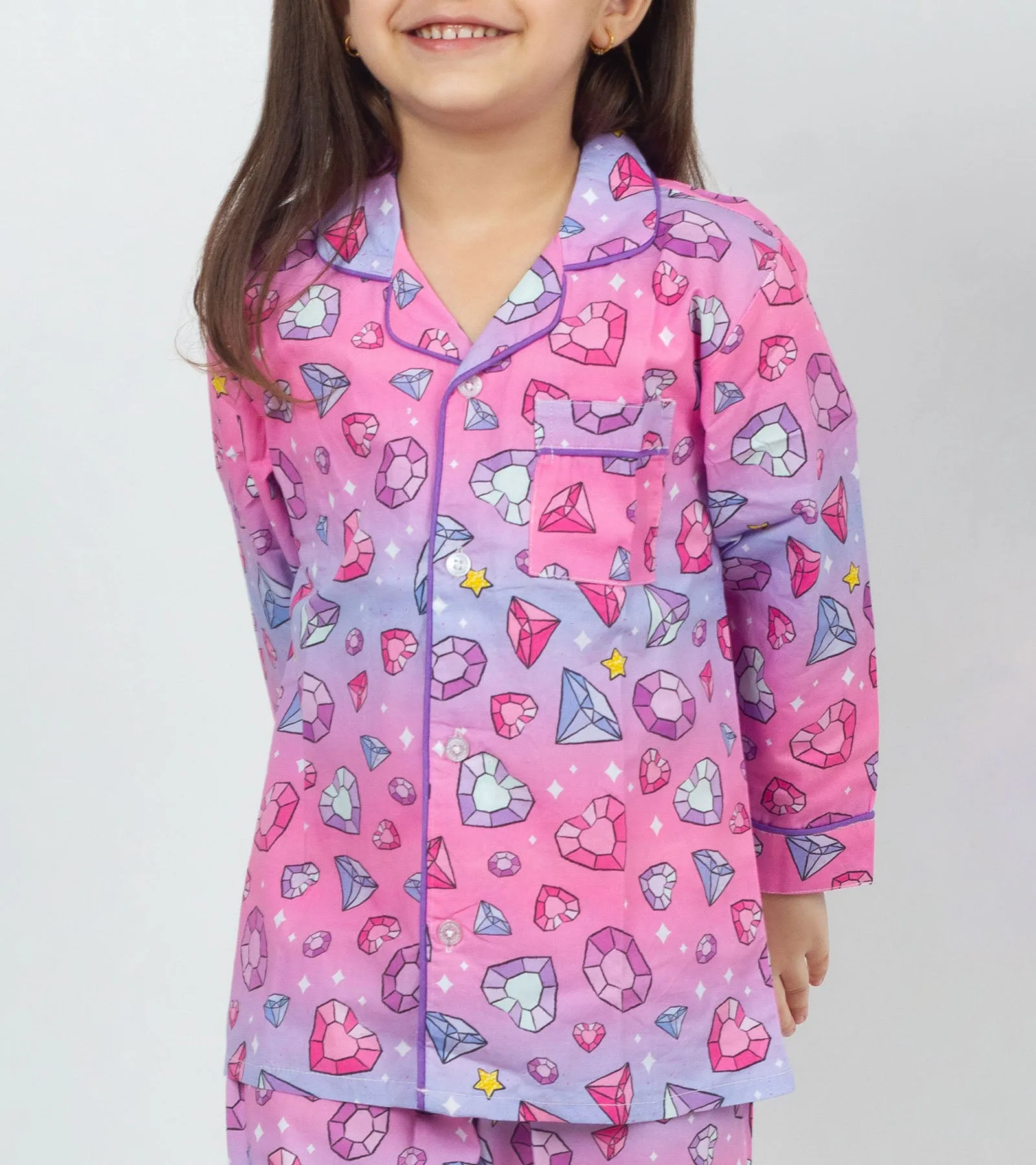 Love Diamond Printed Girls Nightsuit Sets