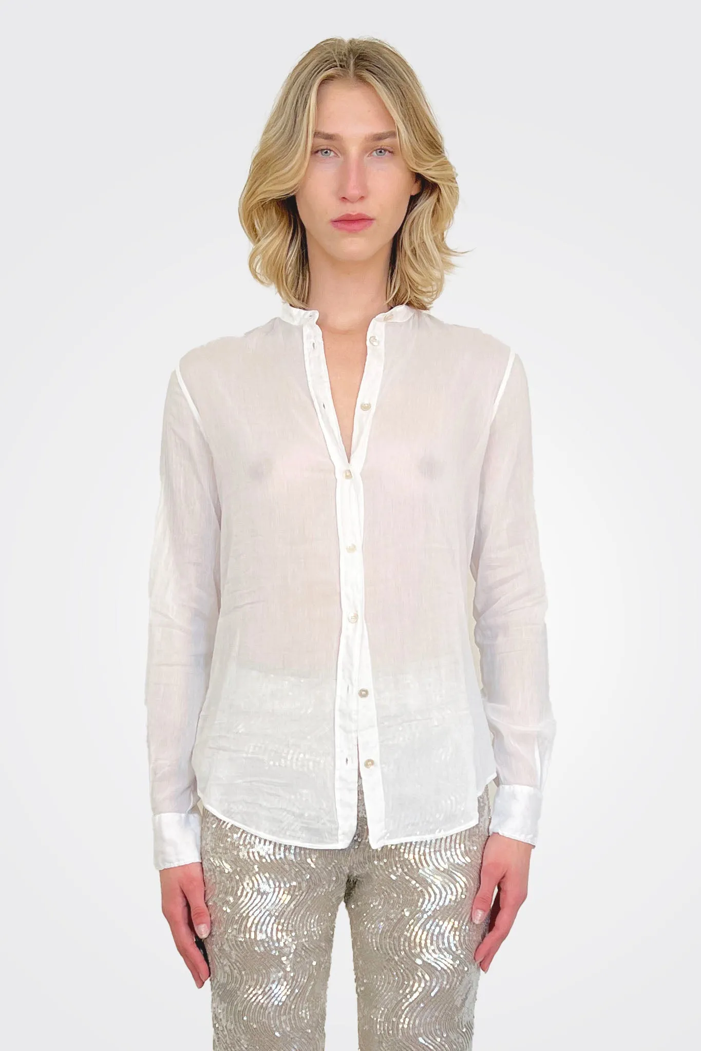 Mandarin Collar Shirt - Bianco