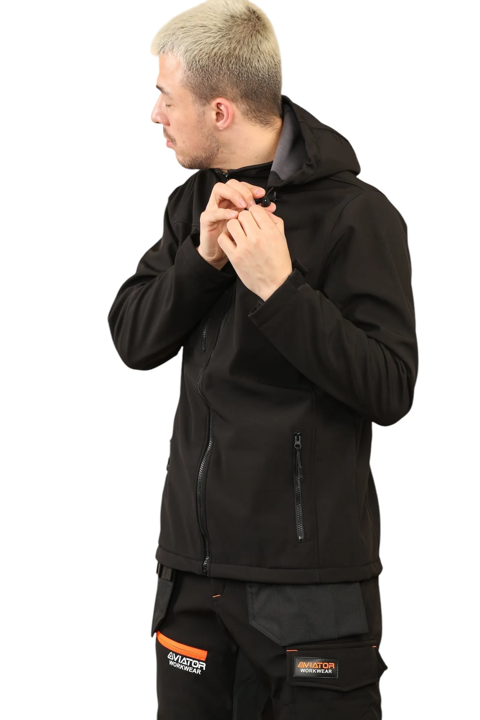 Men's Waterproof  Softshell Jackets Removeable Hoodie with Zip Pockets