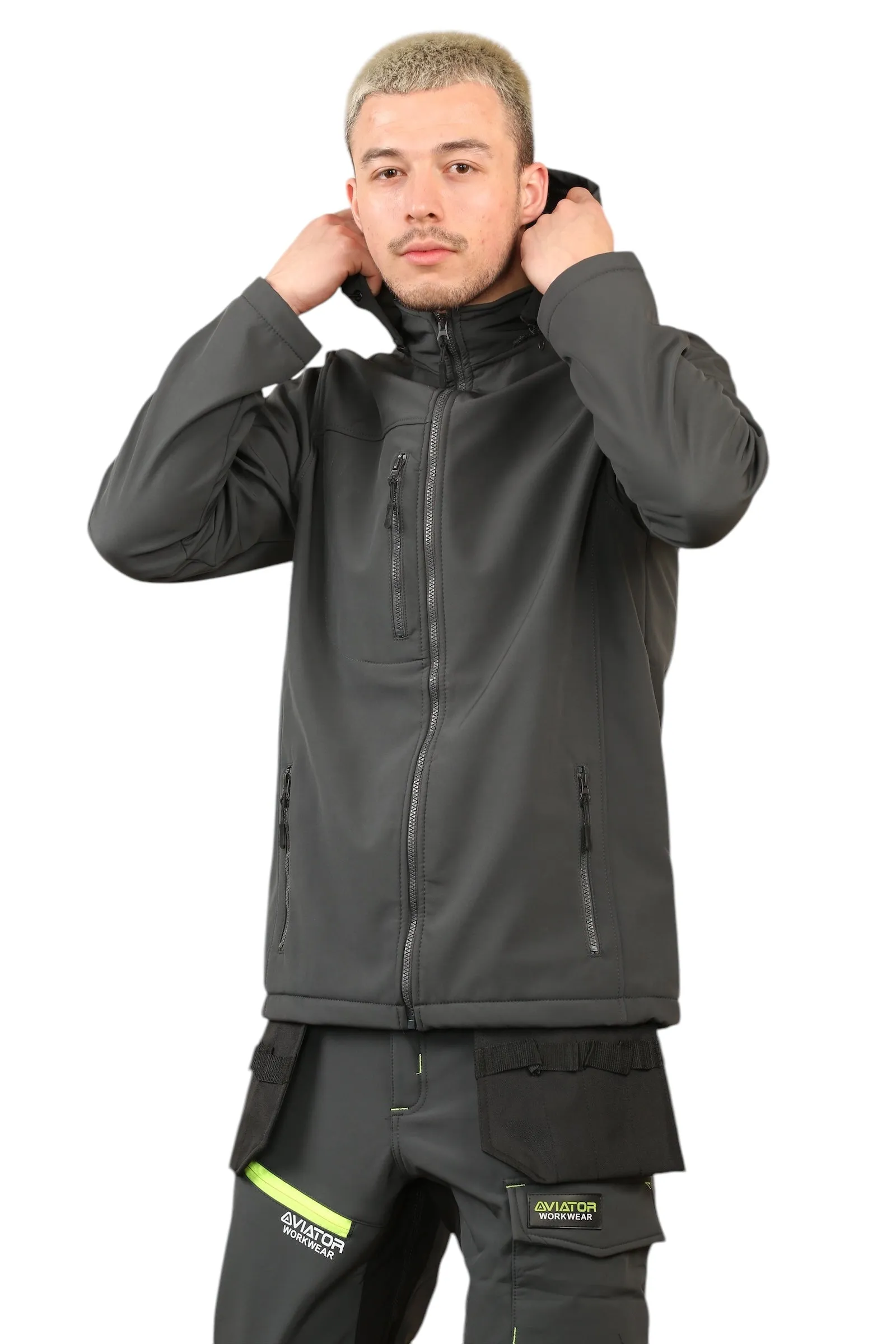 Men's Waterproof  Softshell Jackets Removeable Hoodie with Zip Pockets