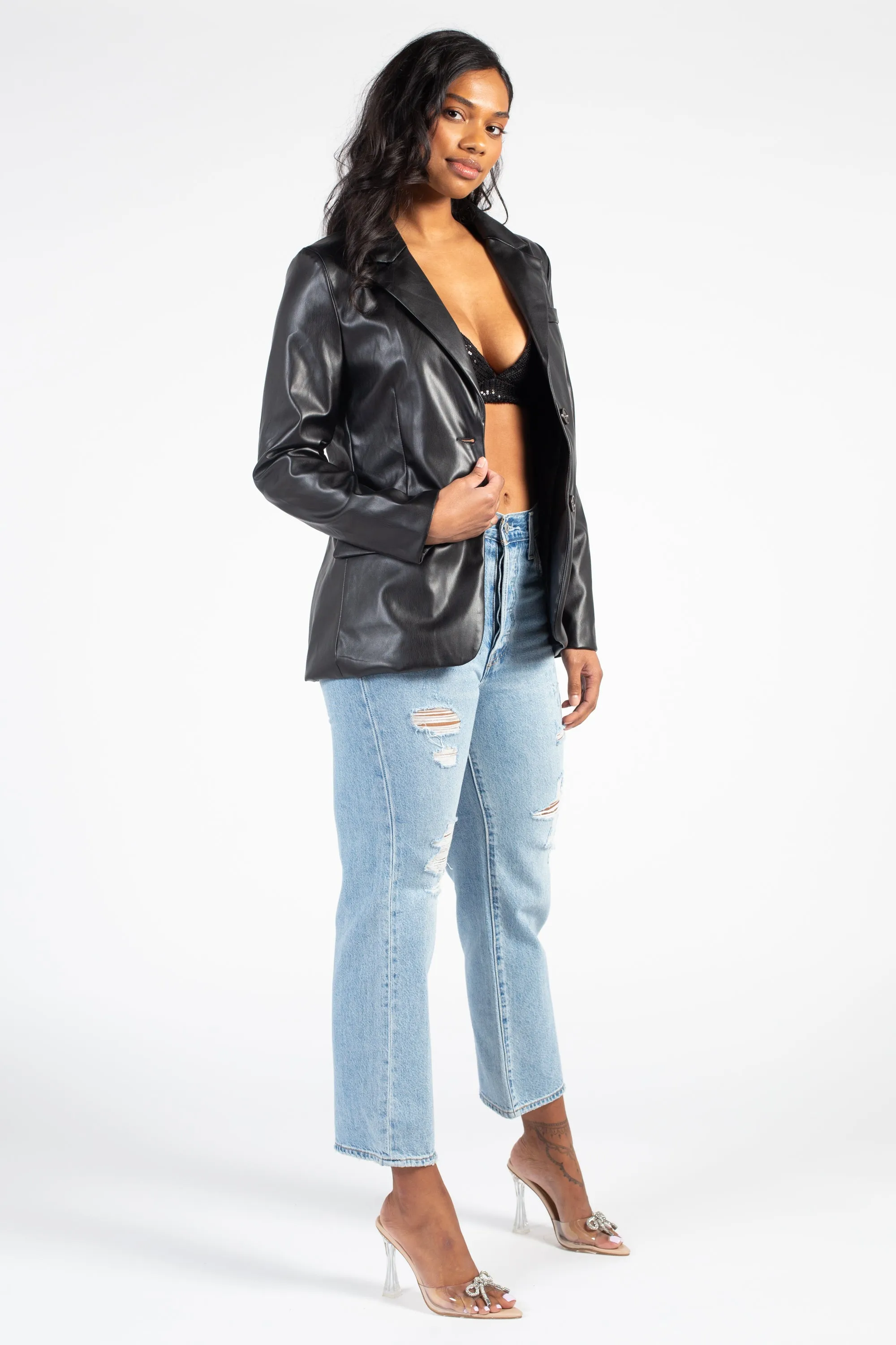 Model Off Duty Vegan Leather Blazer