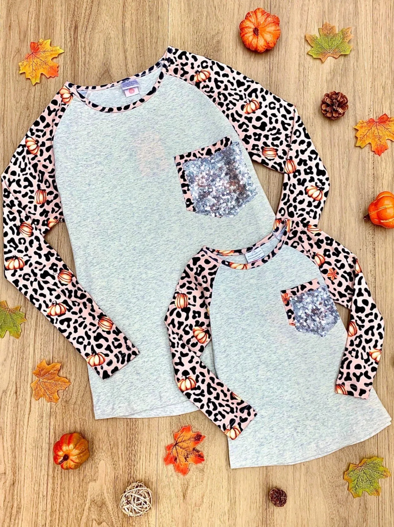 Mommy and Me Pumpkin Leopard Raglan Top