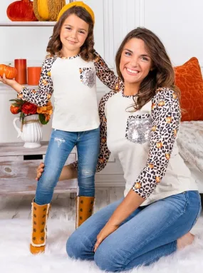 Mommy and Me Pumpkin Leopard Raglan Top