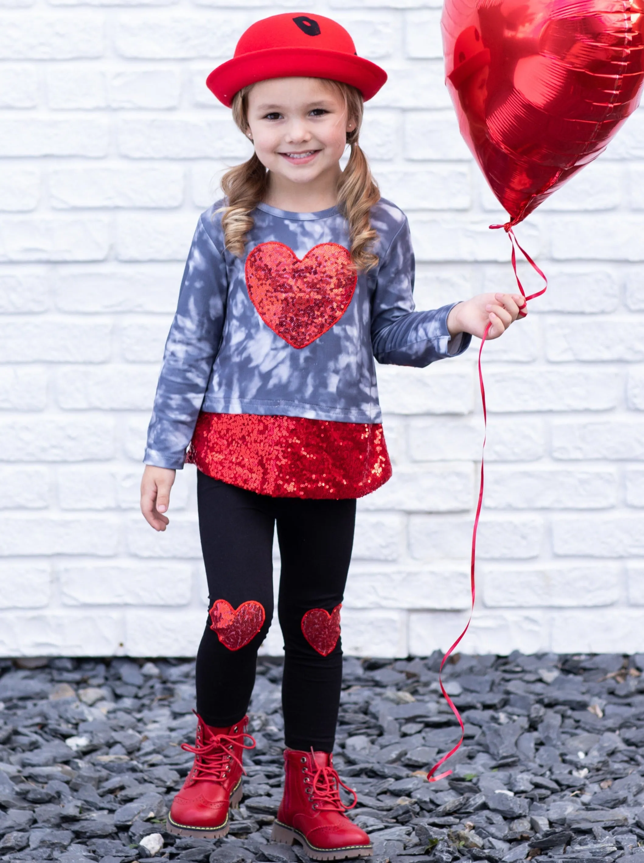 My Sparkling Heart Sequin Patched Legging Set