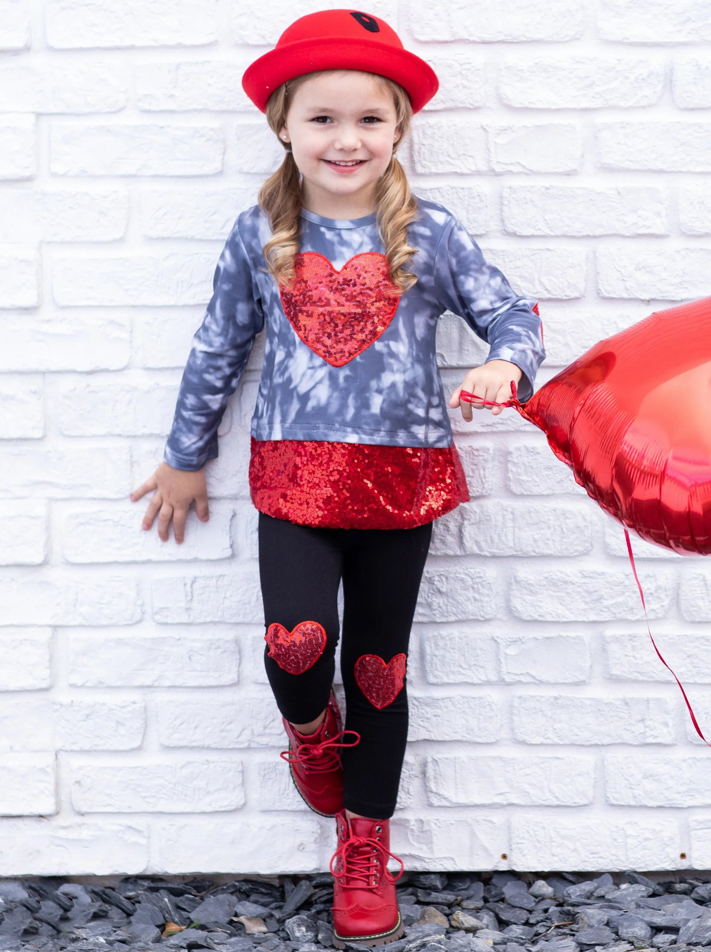 My Sparkling Heart Sequin Patched Legging Set