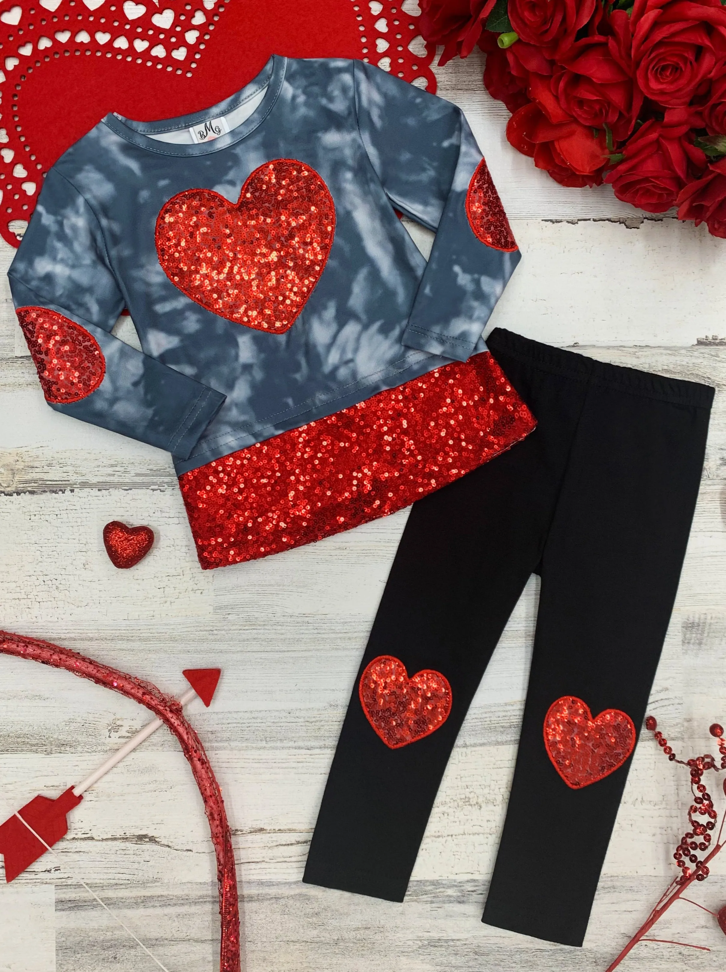 My Sparkling Heart Sequin Patched Legging Set