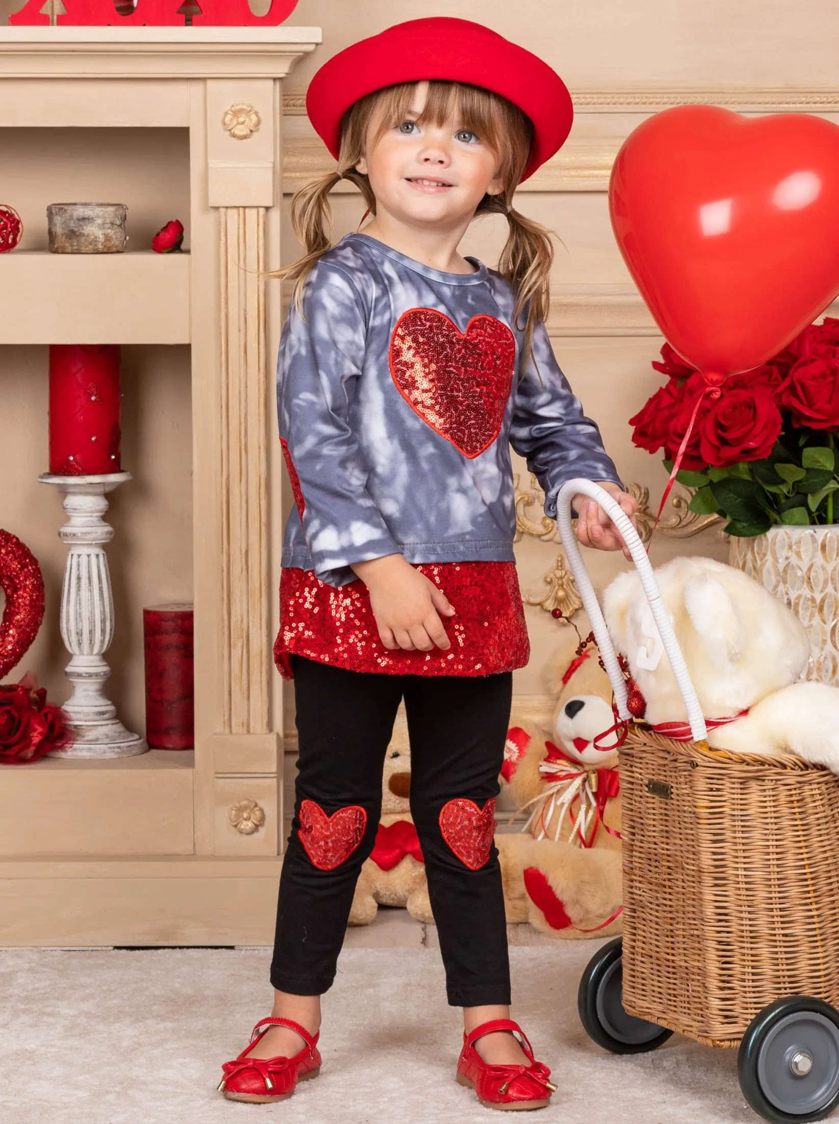 My Sparkling Heart Sequin Patched Legging Set