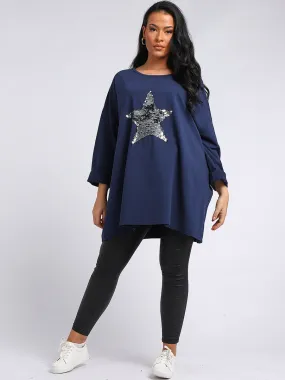 Navy Sequin Star Oversized Top