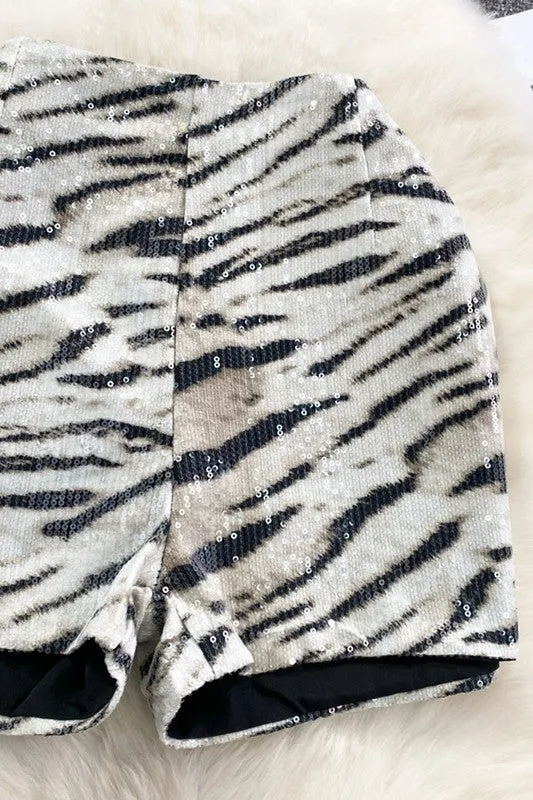 NEW!! High Waisted Zebra Sequin Shorts