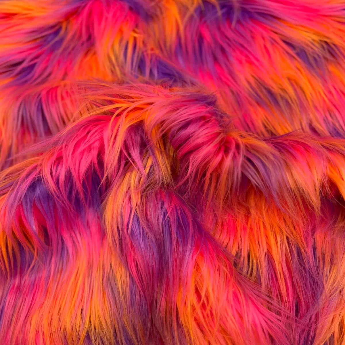 Orange Pink Purple Three Tone Shaggy Faux Fur Fabric