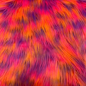 Orange Pink Purple Three Tone Shaggy Faux Fur Fabric