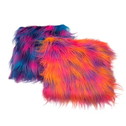 Orange Pink Purple Three Tone Shaggy Faux Fur Fabric