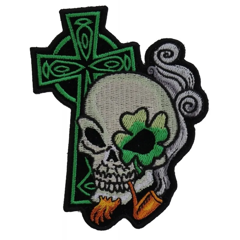 P5131 Irish Skull Cross Smoking Pipe Small Patch