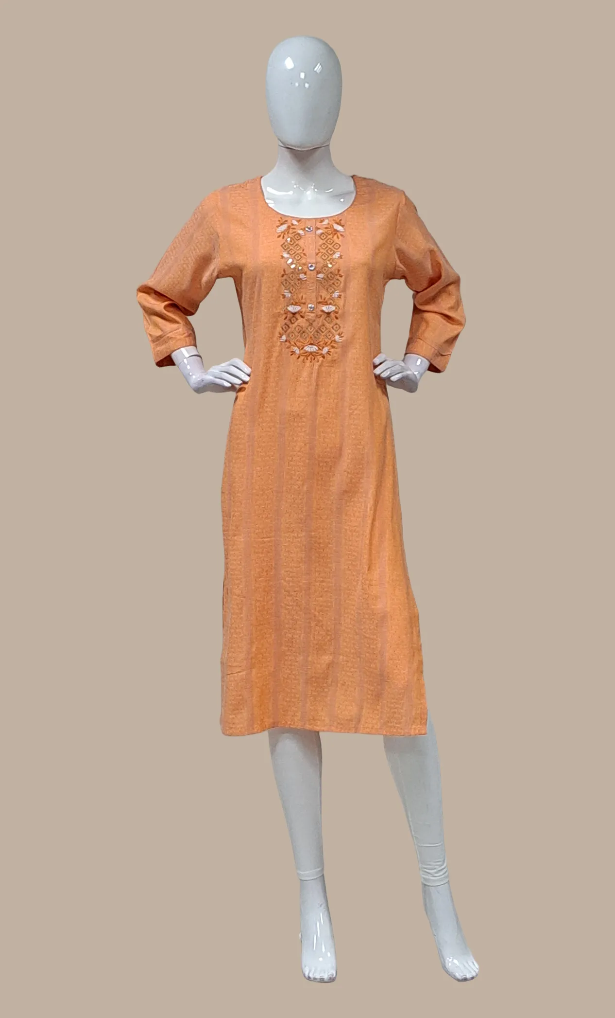 Pale Orange Embroidered Kurti Top