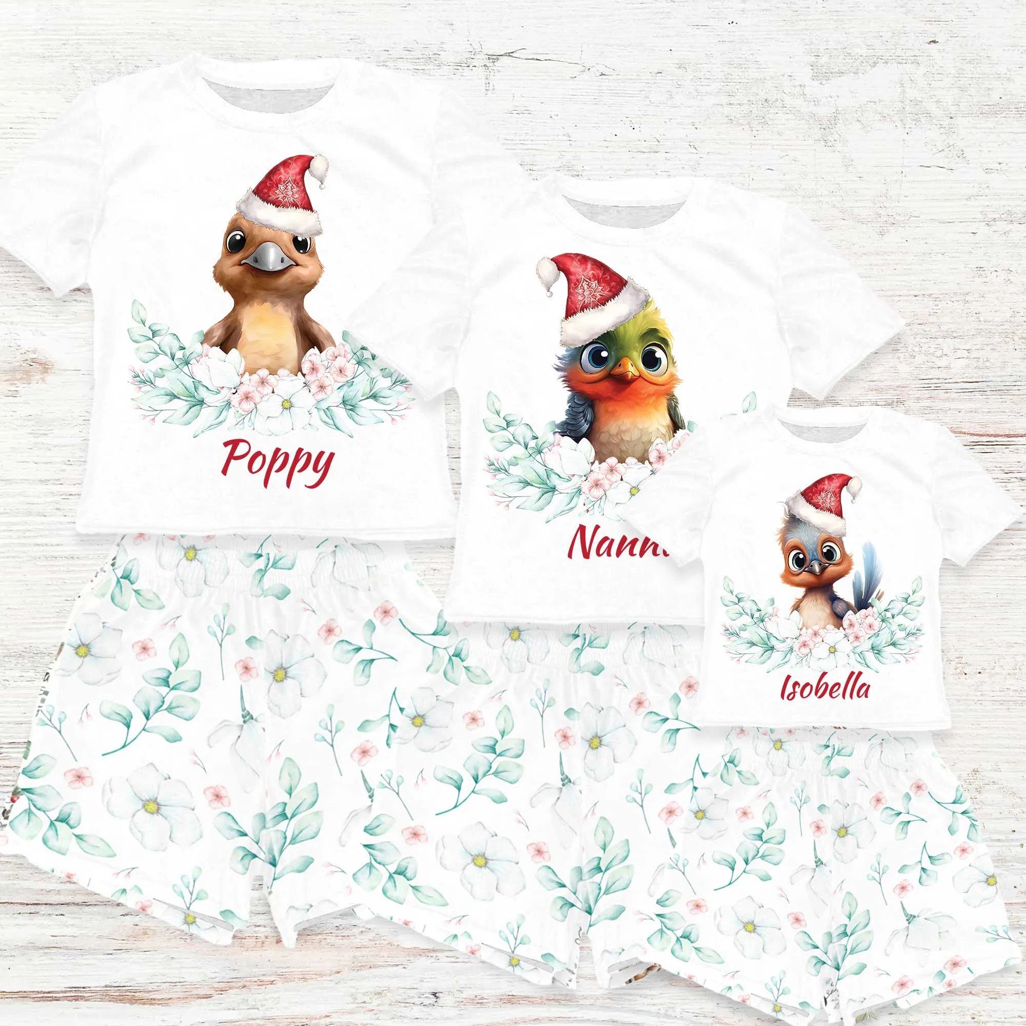 Personalised Australian Animals Christmas Matching Birthday Shirt and Short Sets