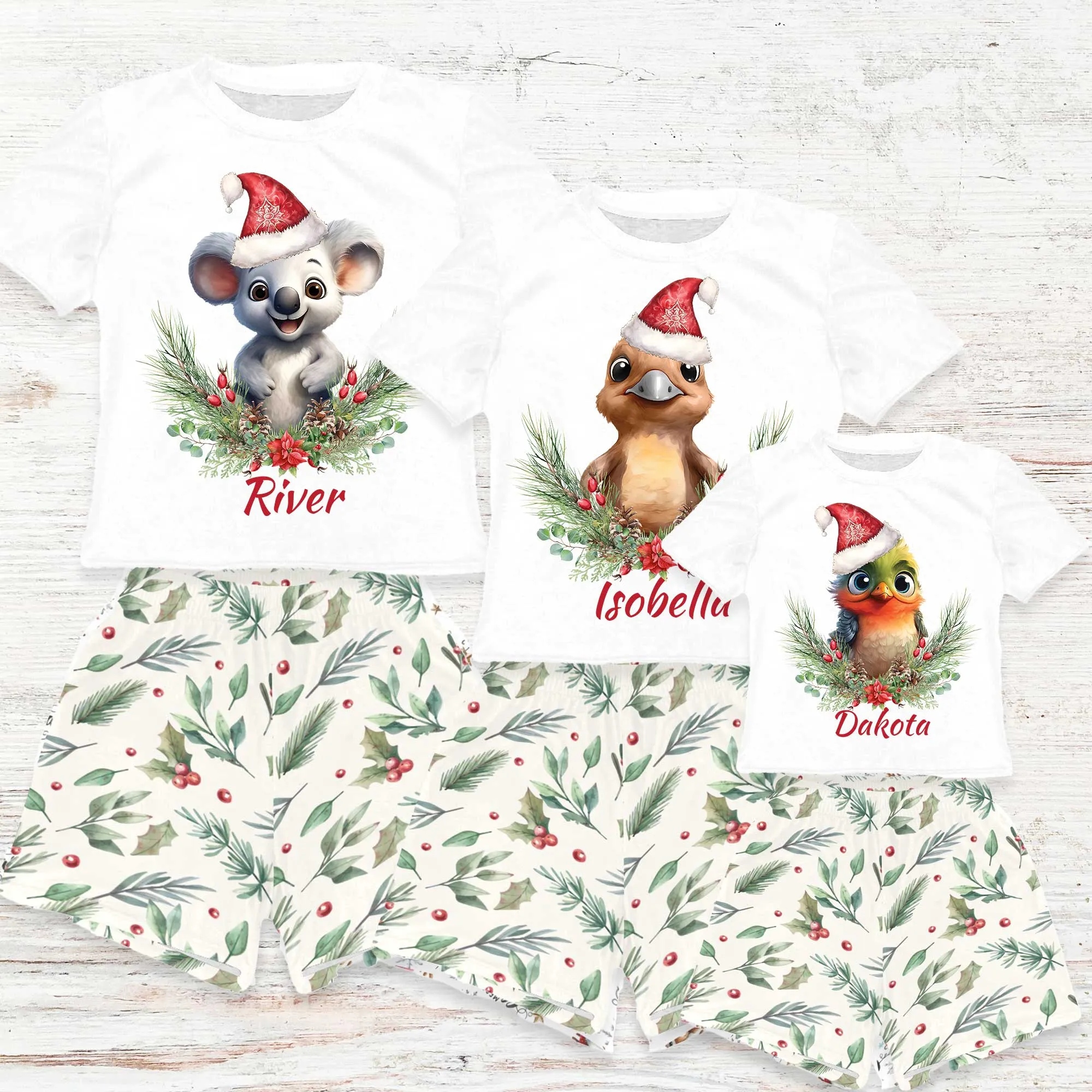 Personalised Australian Animals Christmas Matching Birthday Shirt and Short Sets