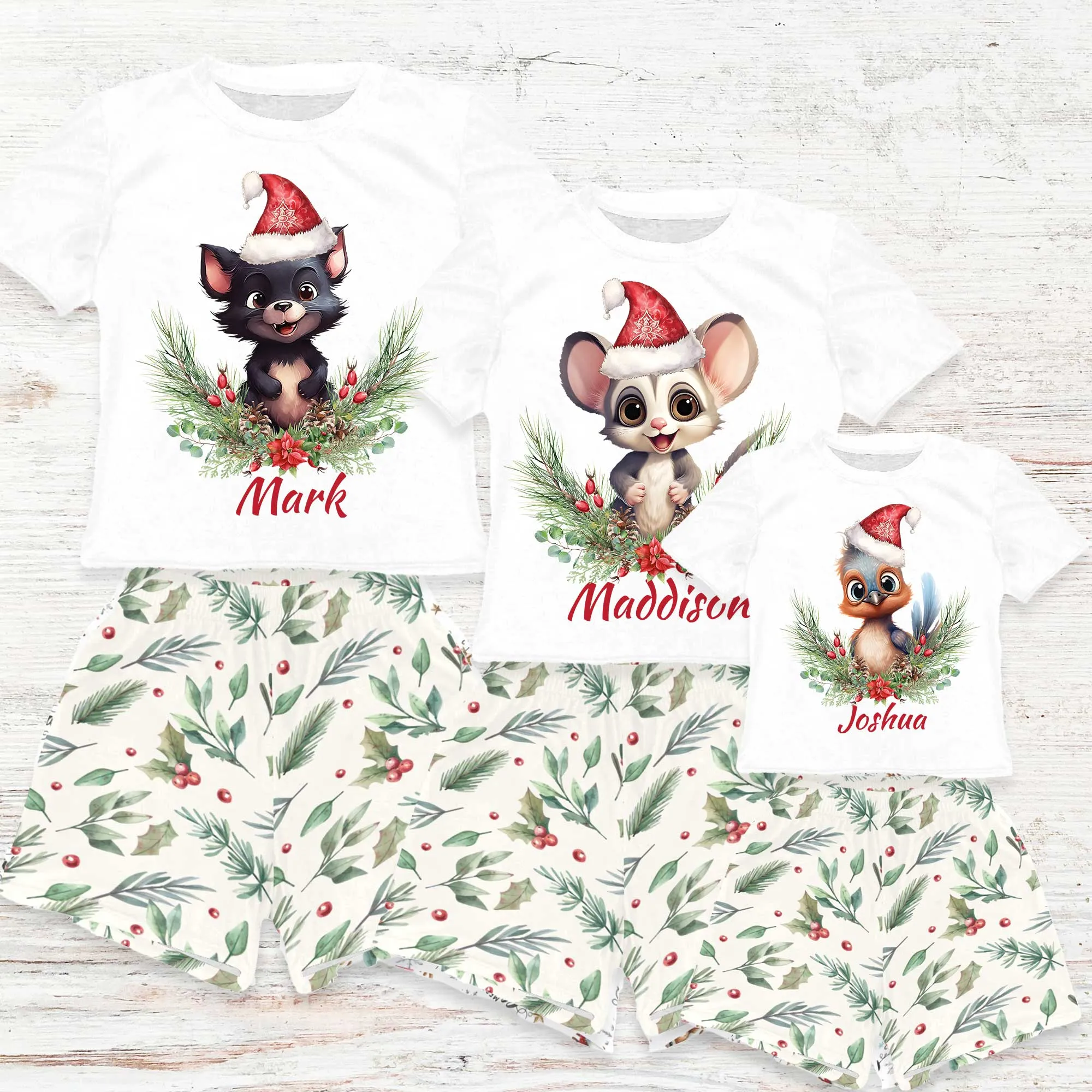 Personalised Australian Animals Christmas Matching Birthday Shirt and Short Sets