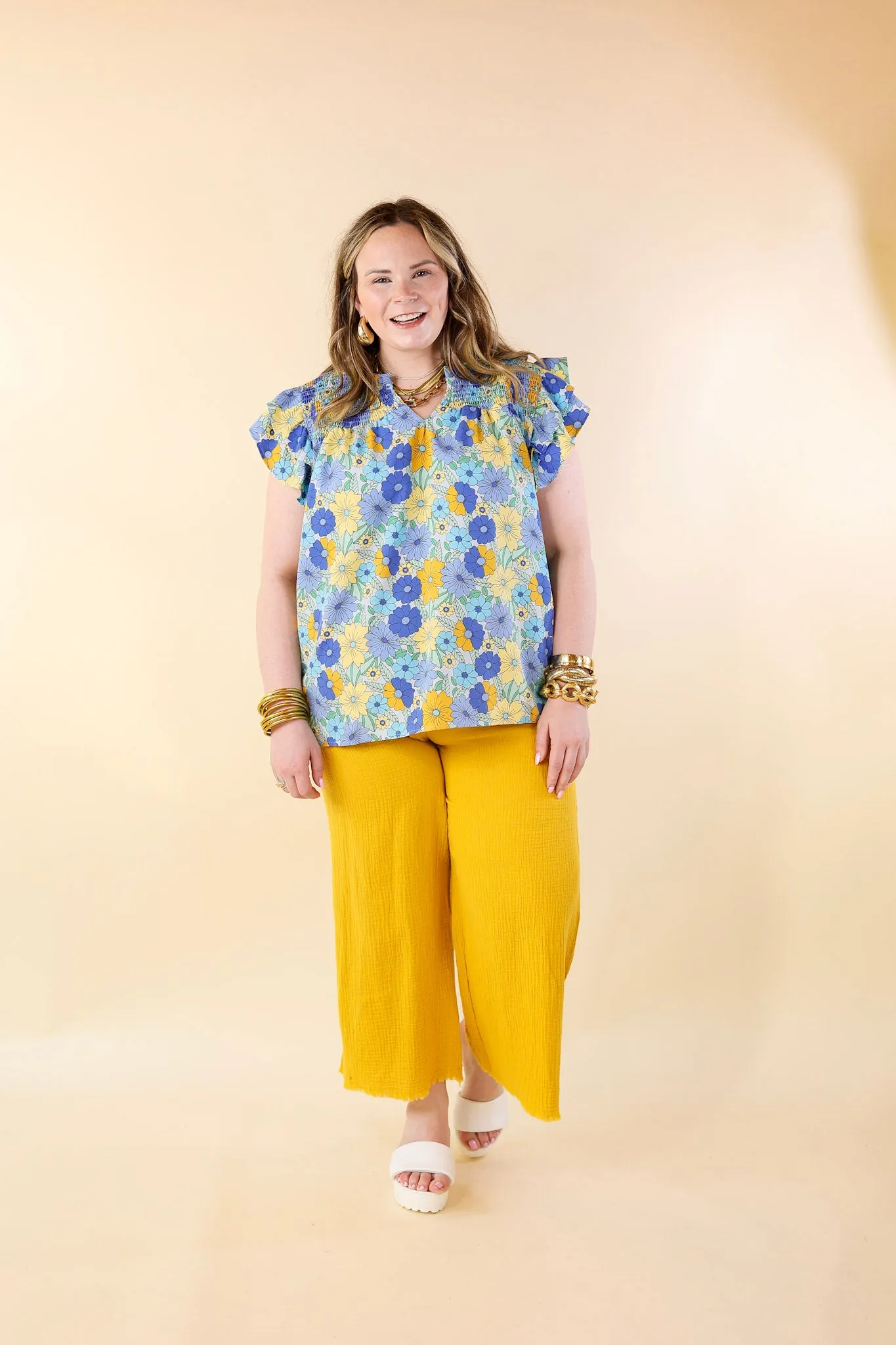 Right On Cue Elastic Waistband Cropped Pants with Frayed Hem in Yellow