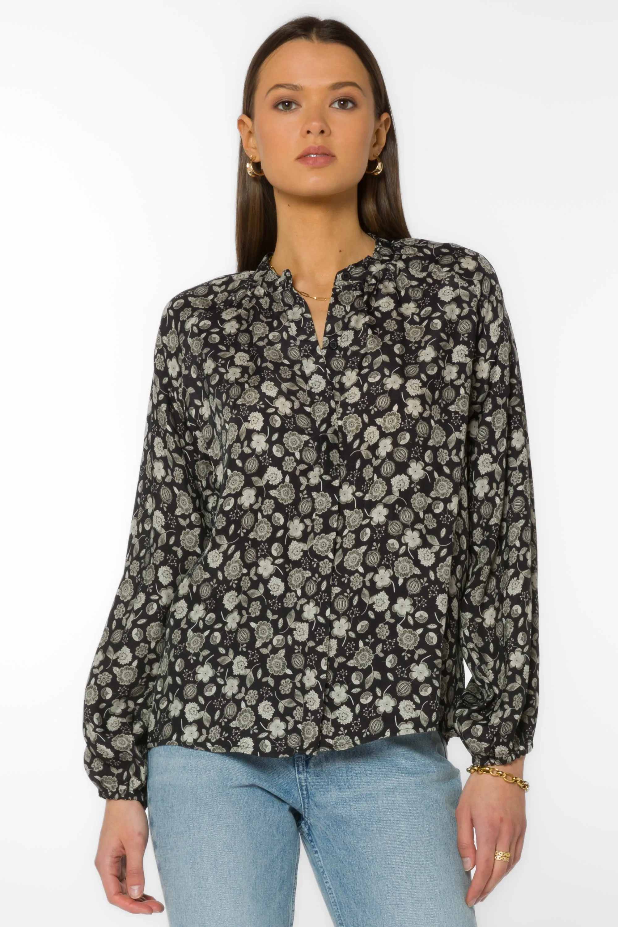 Saya Black Floral Shirt