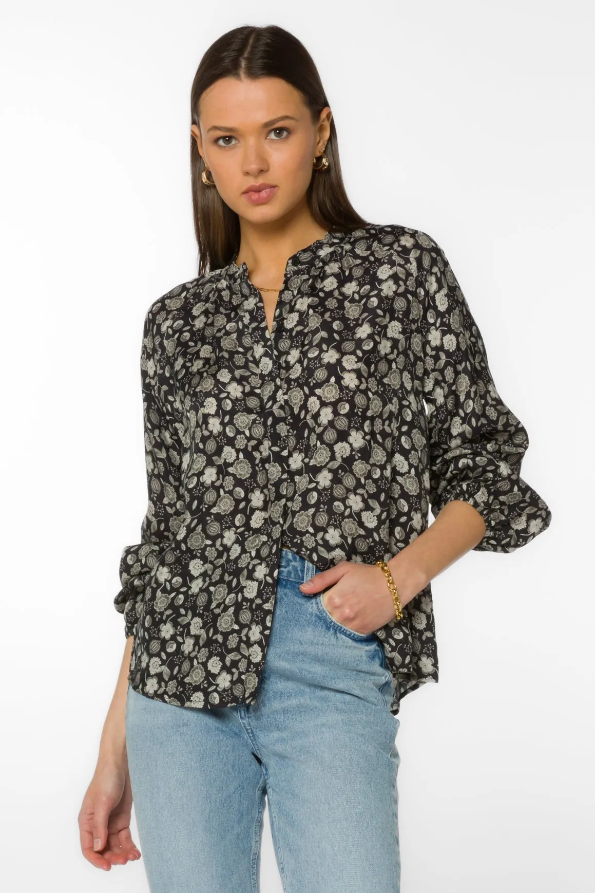 Saya Black Floral Shirt