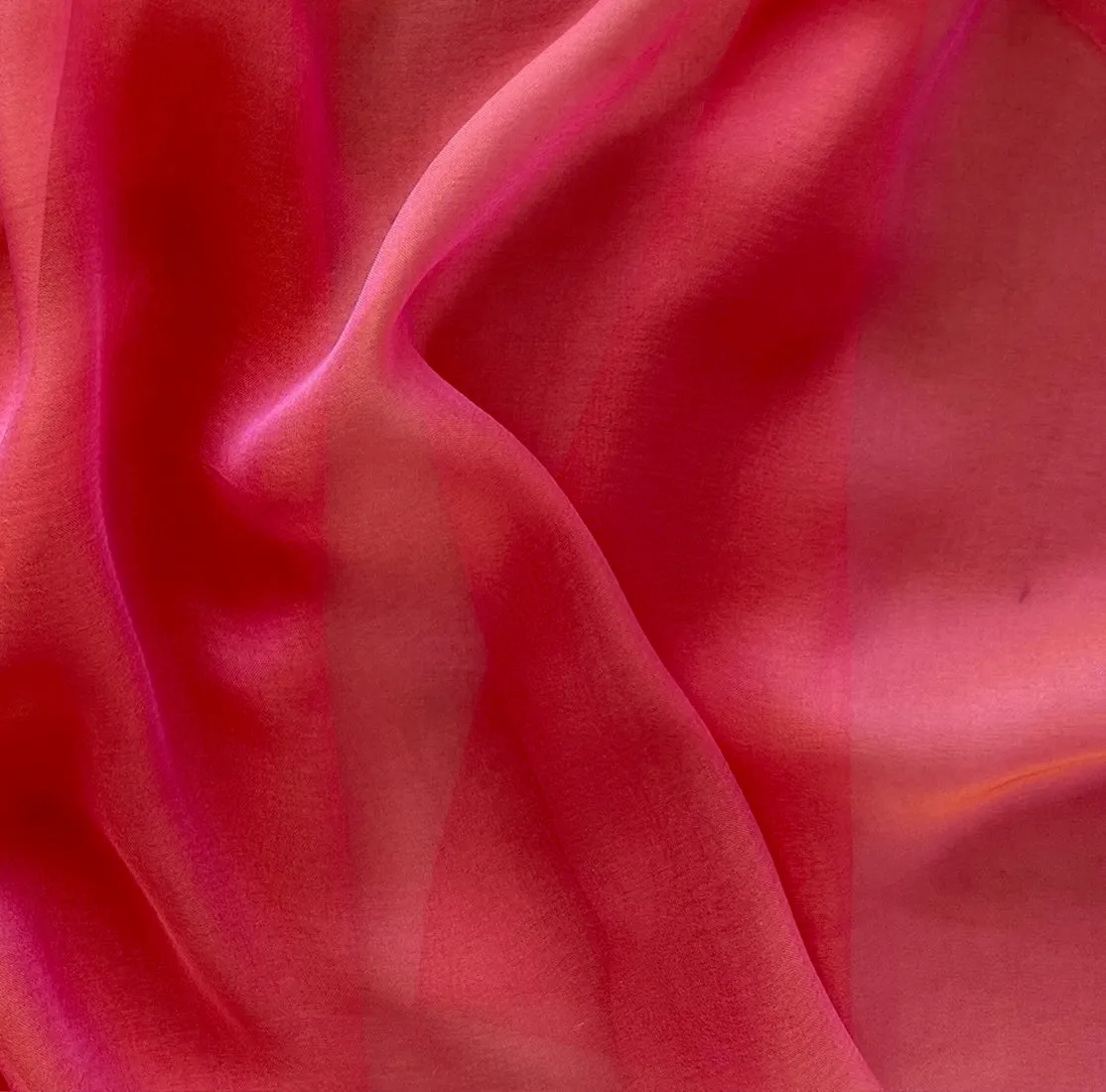 Semi-Sheer Iridescent Mandarin & Hot Pink Silk Chiffon (Made in Italy)