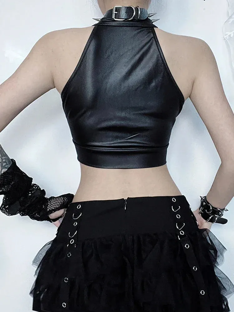 Sexy Grunge Gothic Punk Cold Shoulder Crop Top