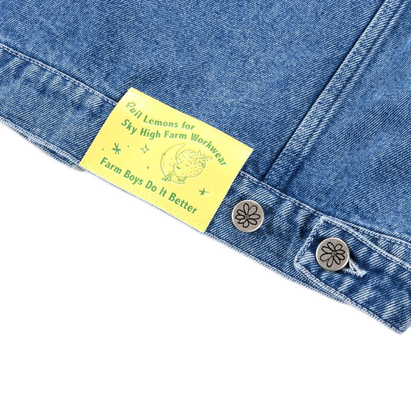 SKY HIGH FARM WORKWEAR QUIL LEMONS DENIM JACKET LIGHT BLUE