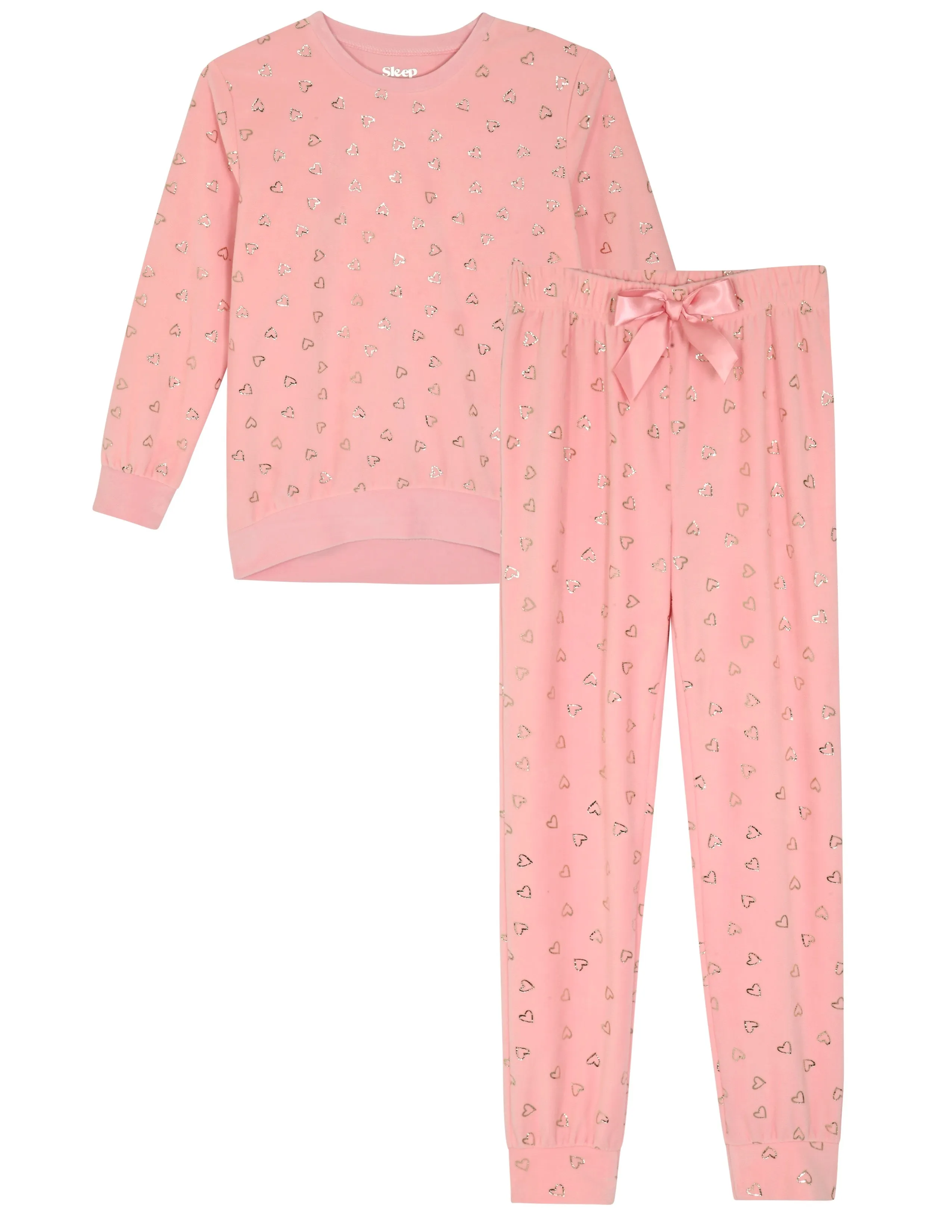 Sleep On It Girls 2-Piece Velour Pajama Pant Sleep Set - Purple Hearts