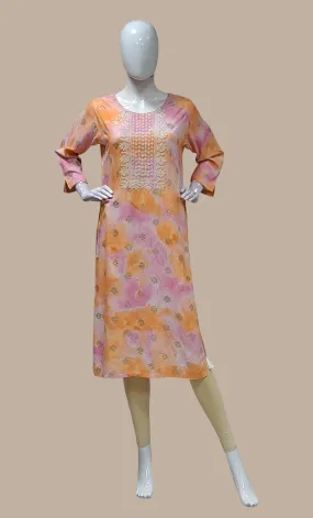 Soft Orange Embroidered Kurti Top