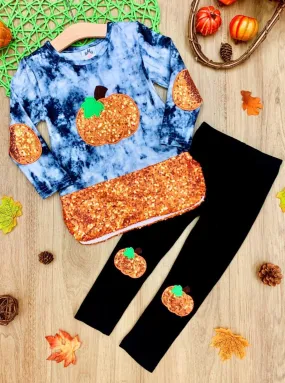 Sparkle Pumpkin Party Tunic and Patched Legging Set