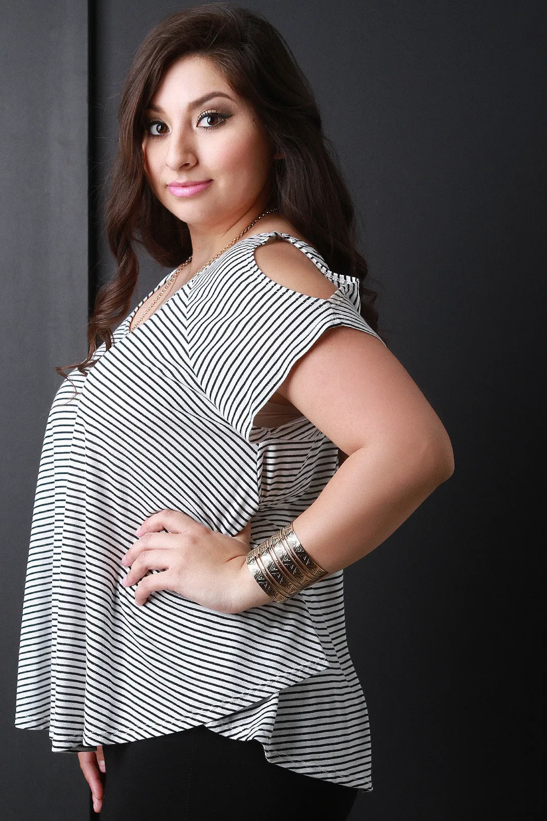 Striped Cold Shoulder Top