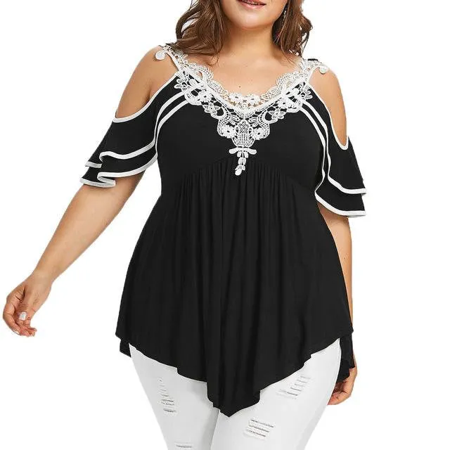 Summer Streetwear Lace Cold Shoulder Large Tops