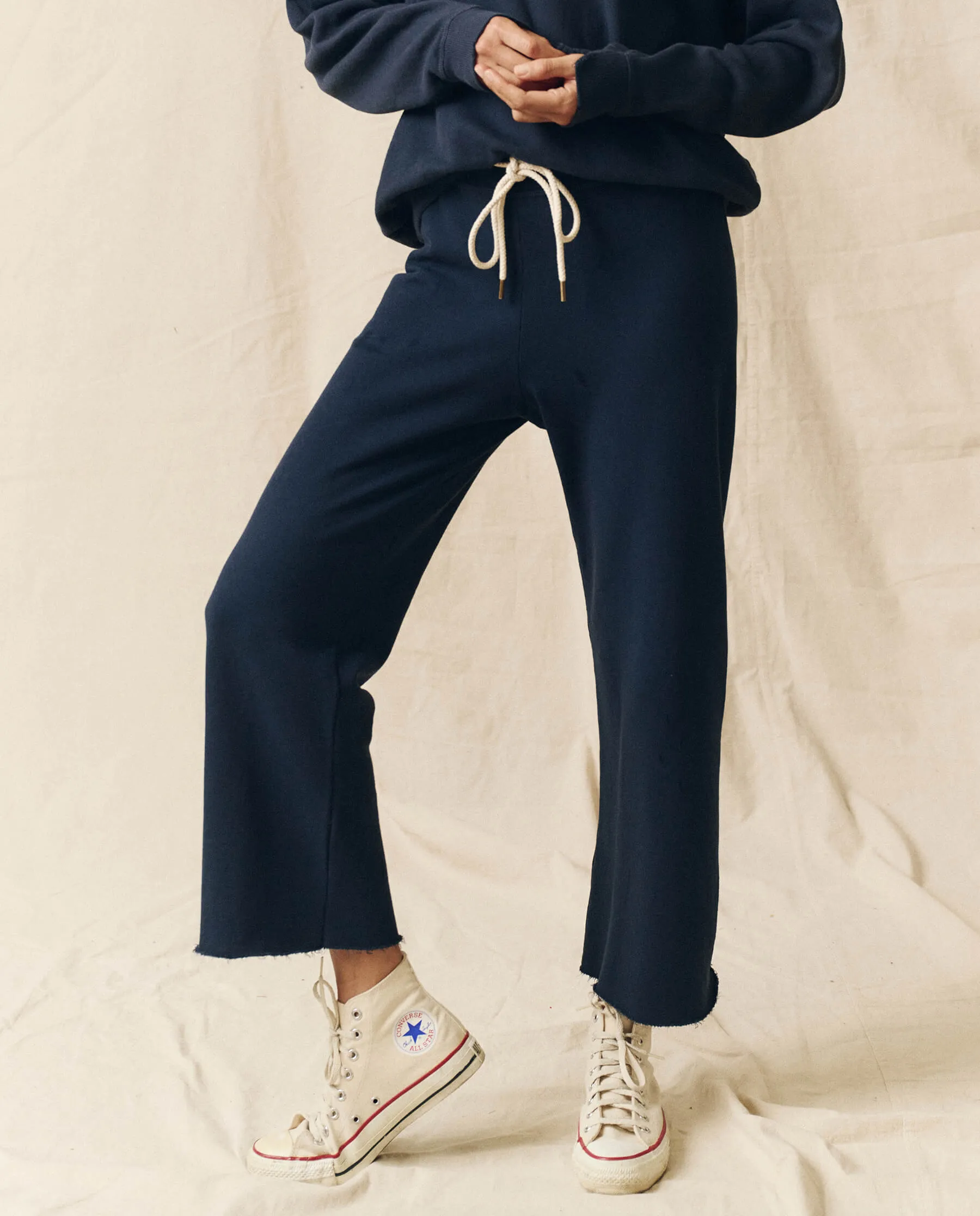 The Wide Leg Cropped Sweatpant. -- True Navy